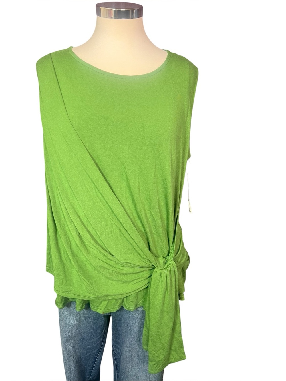 Karen Kane 25” Green sleeveless Side Draped Tank Top
